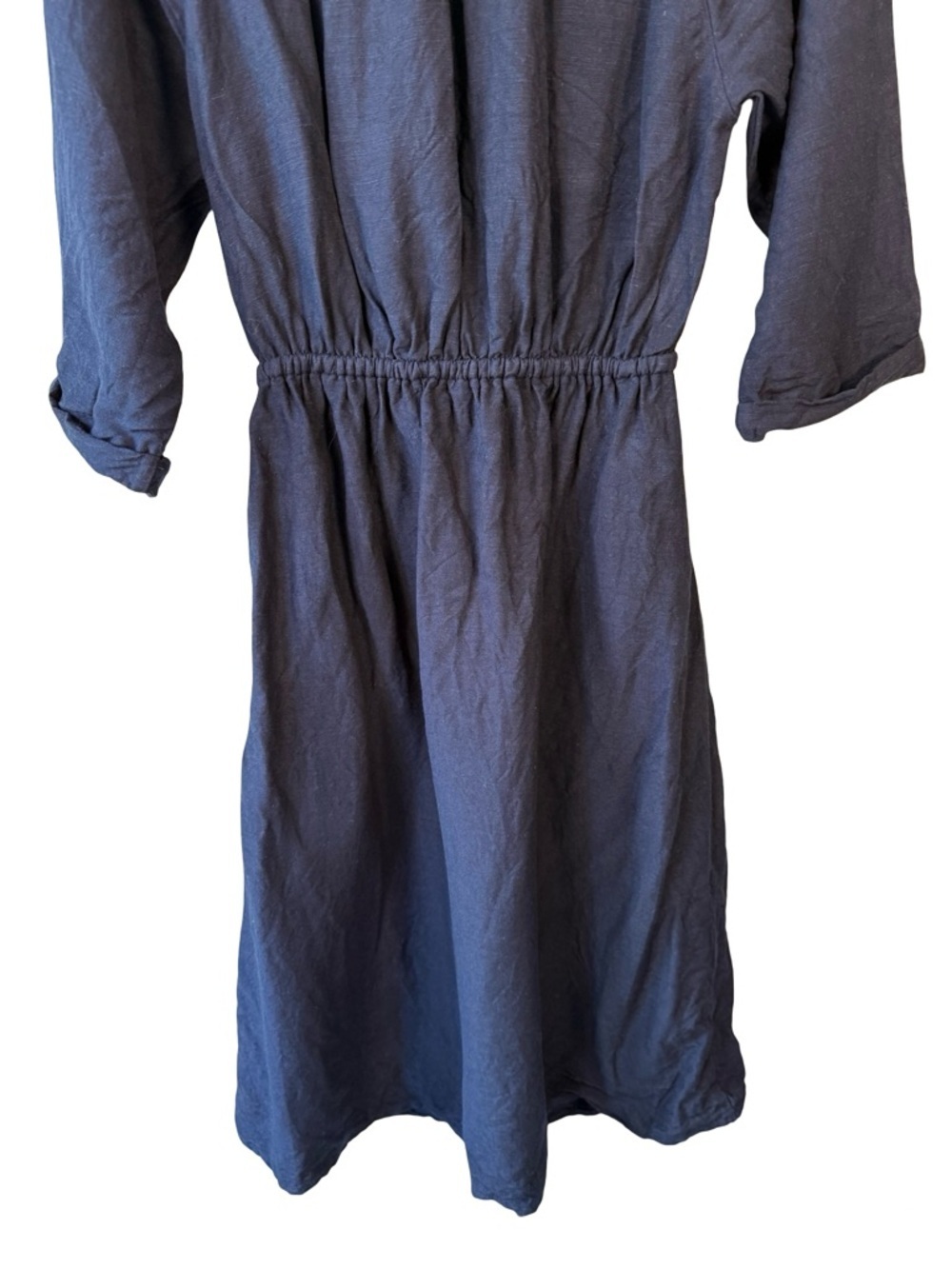 per una Navy Button-Front Midi Linen Dress with Drawstring Waist Size S or M - Picture 11 of 11